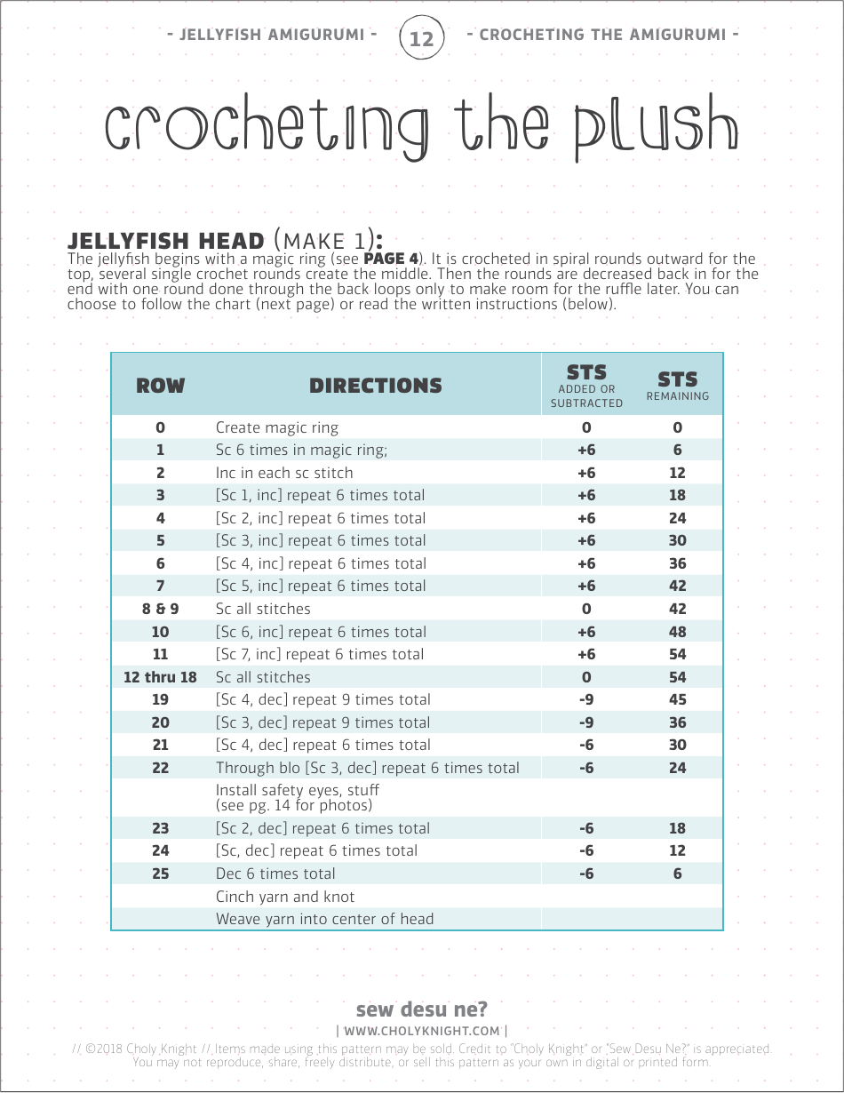 Jellyfish Amigurumi Crochet Pattern Template, Page 12