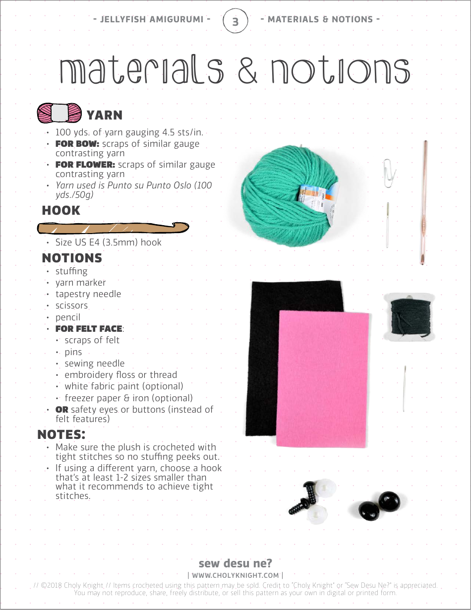 Jellyfish Amigurumi Crochet Pattern Template, Page 3