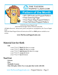 Sloth Hand Puppet Template - the Tucson Puppet Lady, Page 2