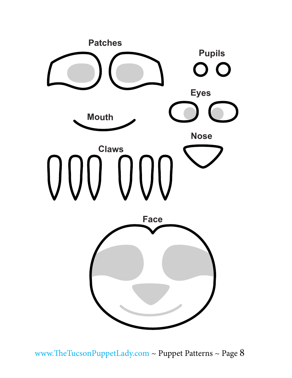 Sloth Hand Puppet Template - the Tucson Puppet Lady, Page 8