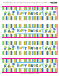 Document preview: Happy Birthday Napkin Ring/Water Bottle Label Templates - Oriental Trading Company