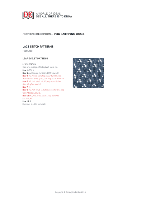 Lace Stitch Knitting Pattern Collection - Dorling Kindersley