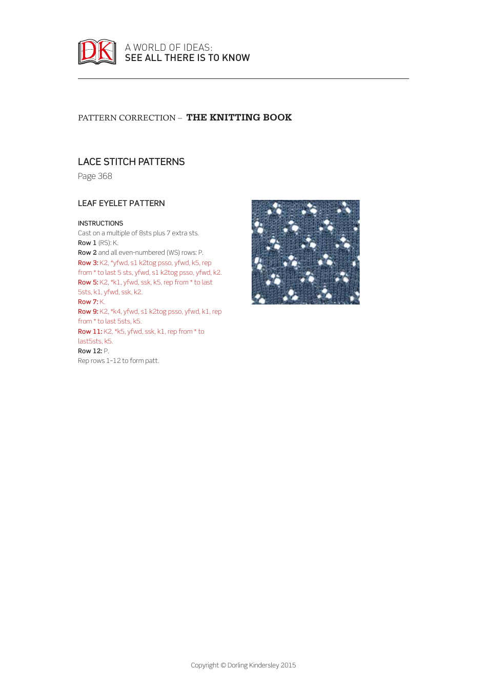 Lace Stitch Knitting Pattern Collection - Dorling Kindersley