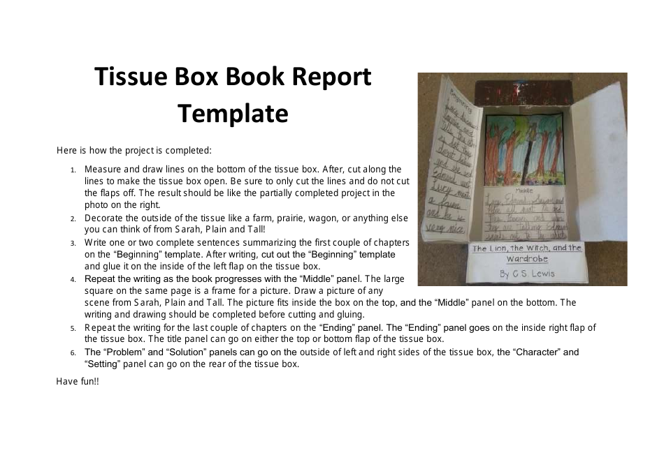 Tissue Box Book Report Template, Page 1