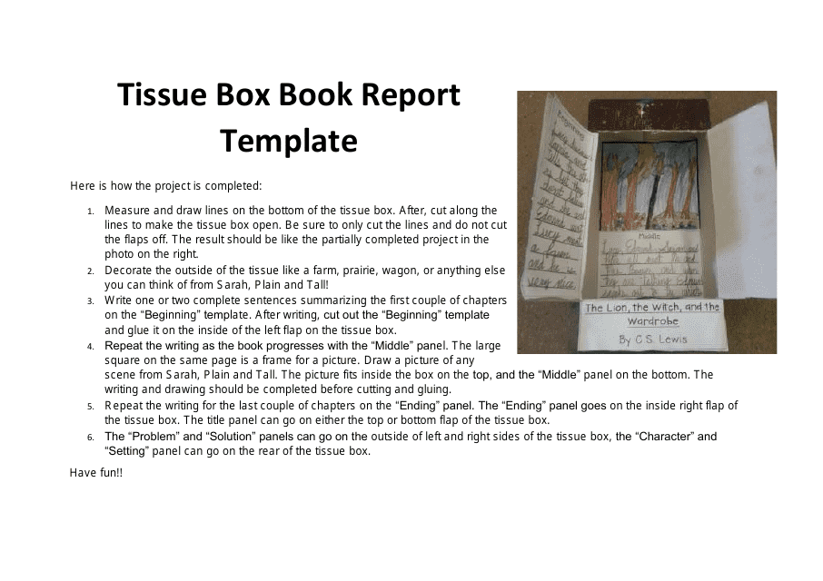 Tissue Box Book Report Template Download Pdf