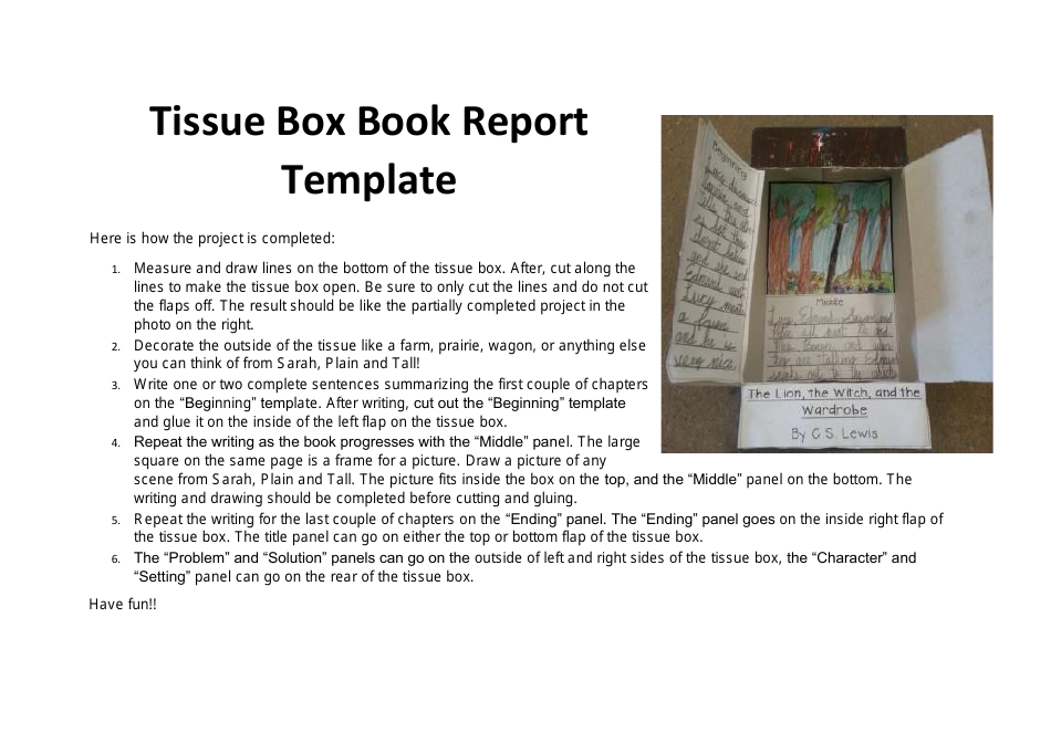 Tissue Box Book Report Template Fill Out, Sign Online and Download