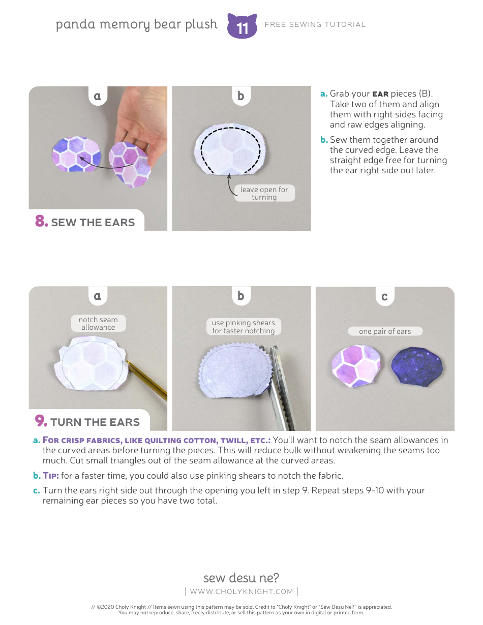 Panda Memory Bear Plush Sewing Templates - Choly Knight, Page 11