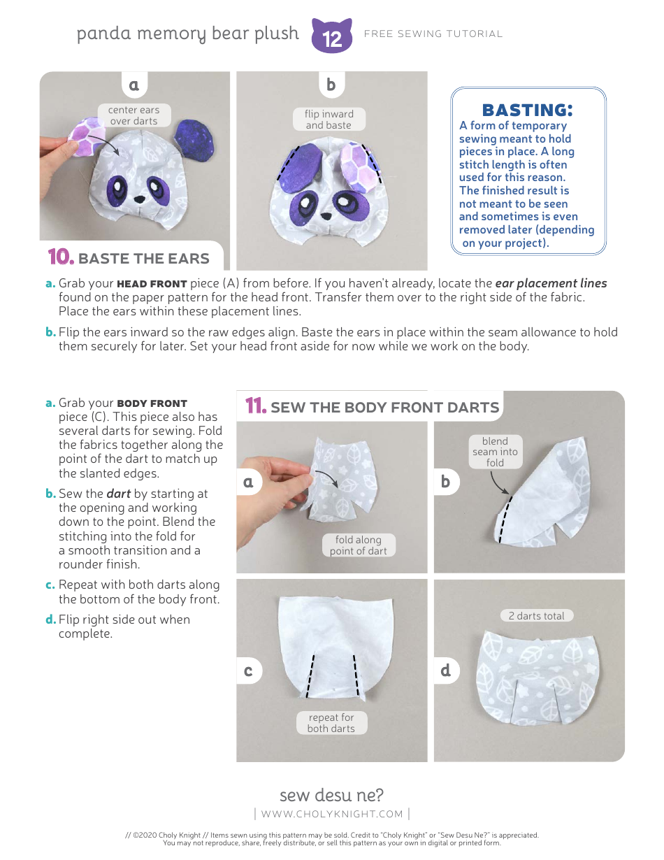 Panda Memory Bear Plush Sewing Templates - Choly Knight, Page 12