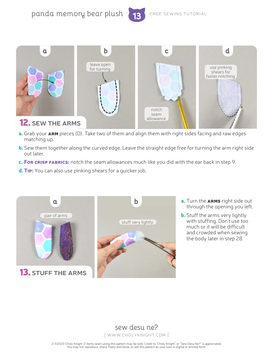Panda Memory Bear Plush Sewing Templates - Choly Knight, Page 13
