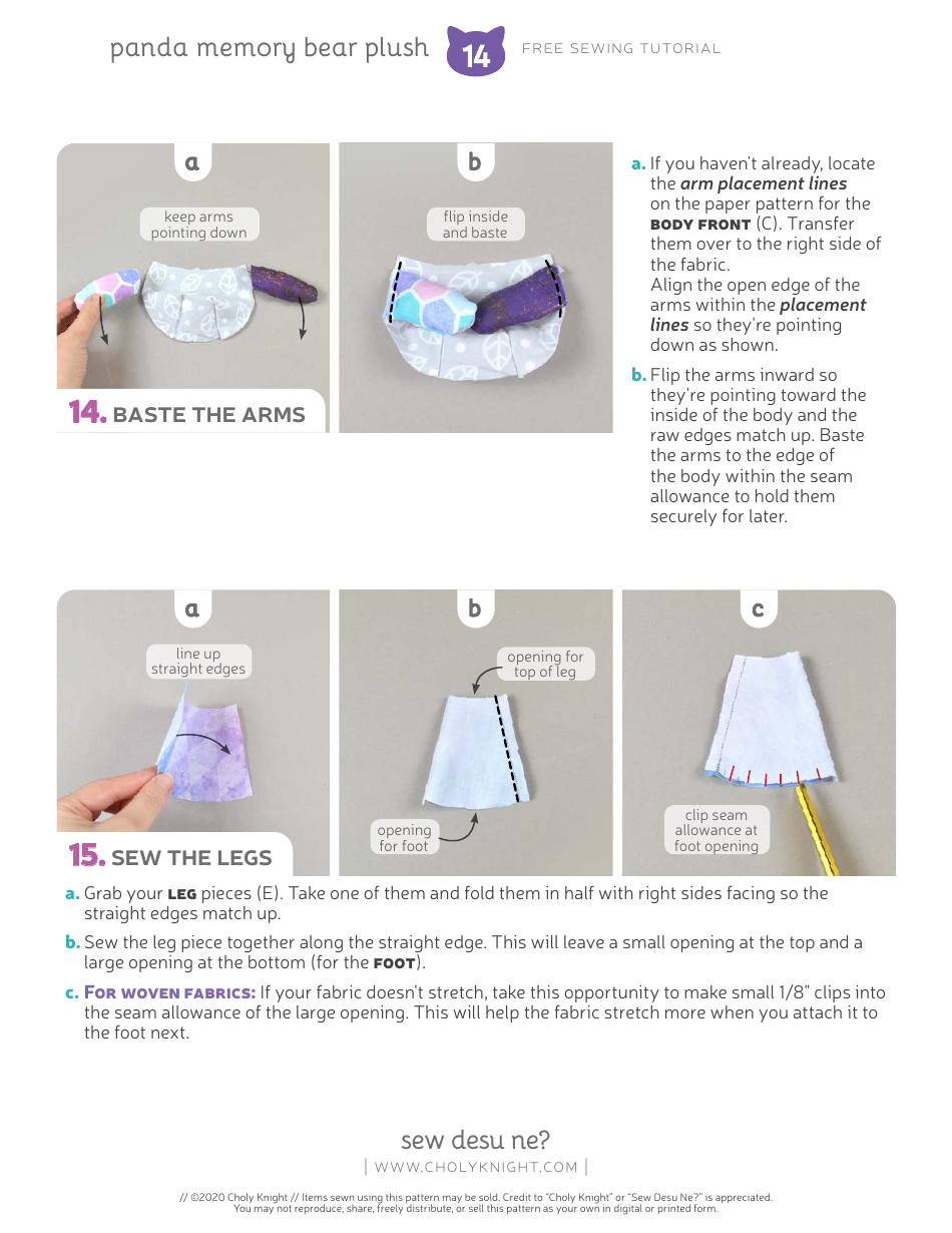 Panda Memory Bear Plush Sewing Templates - Choly Knight, Page 14