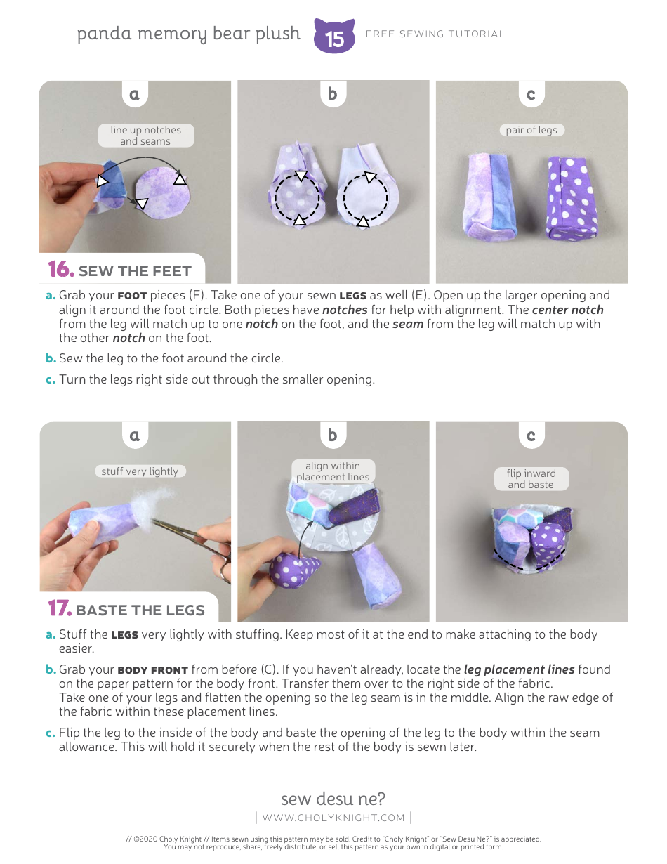 Panda Memory Bear Plush Sewing Templates - Choly Knight, Page 15