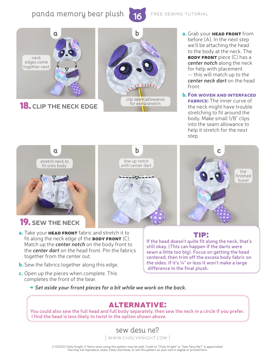 Panda Memory Bear Plush Sewing Templates - Choly Knight, Page 16
