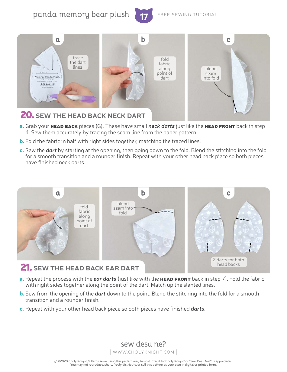Panda Memory Bear Plush Sewing Templates - Choly Knight, Page 17