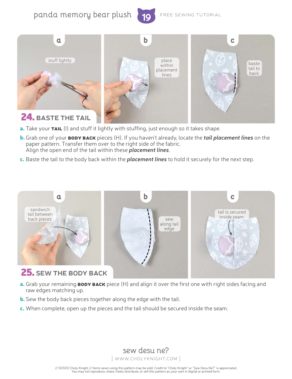 Panda Memory Bear Plush Sewing Templates - Choly Knight, Page 19
