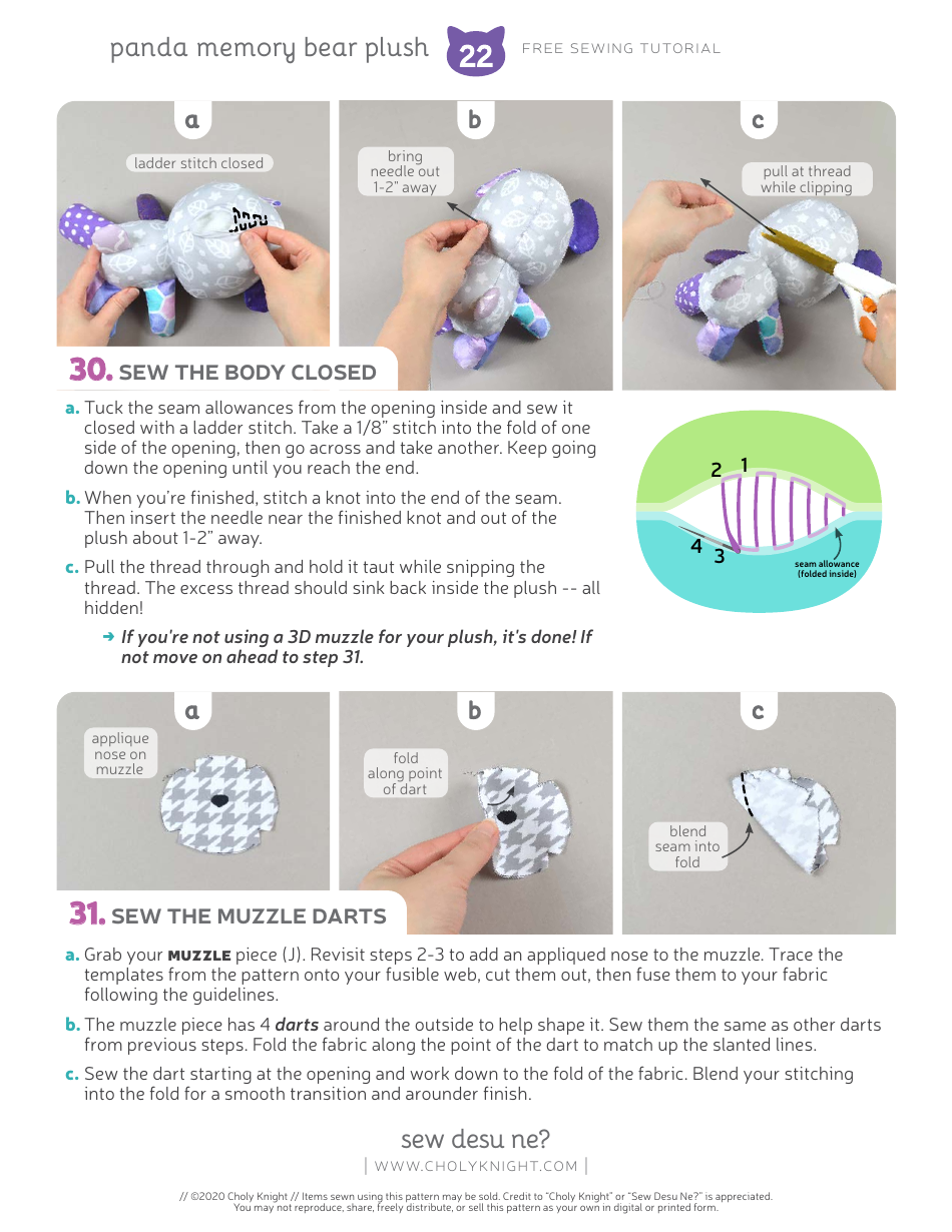 Panda Memory Bear Plush Sewing Templates - Choly Knight, Page 22