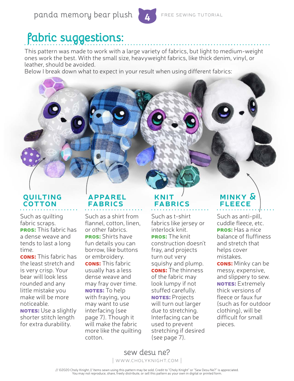 Panda Memory Bear Plush Sewing Templates - Choly Knight, Page 4