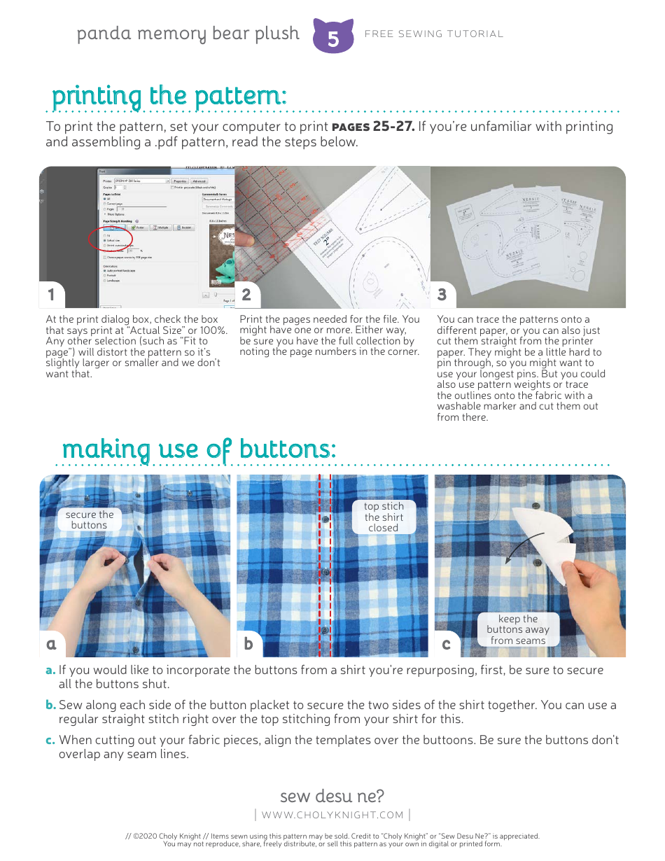 Panda Memory Bear Plush Sewing Templates - Choly Knight, Page 5