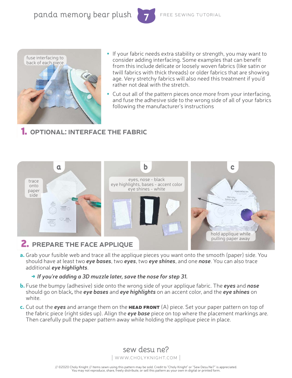 Panda Memory Bear Plush Sewing Templates - Choly Knight, Page 7