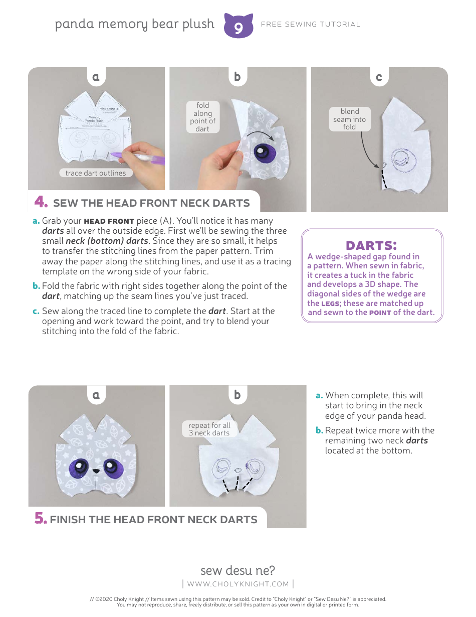 Panda Memory Bear Plush Sewing Templates - Choly Knight, Page 9