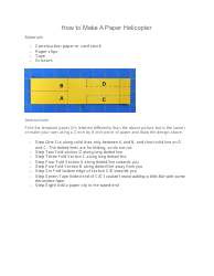 Document preview: Paper Helicopter Template - Yellow
