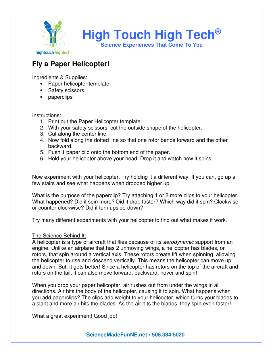 Paper Helicopter Template - High Touch High Tech