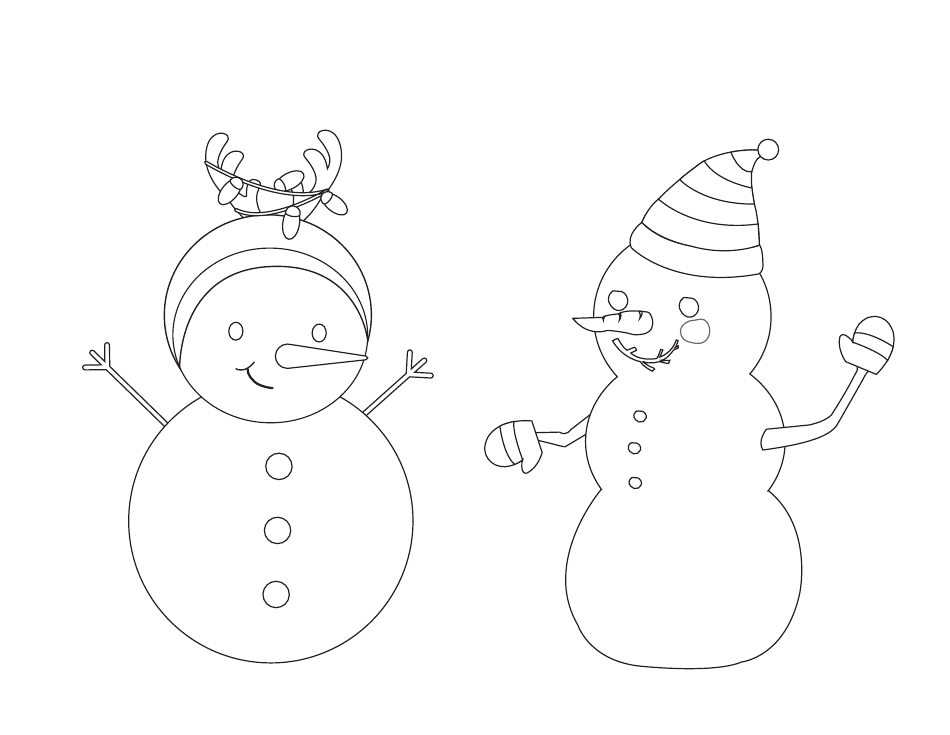 Two Snowmen Coloring Page, Page 1