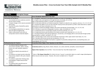 Weekly Lesson Plan - Cross-curricular Four-Year-Olds Sample Unit 9 Weekly Plan - Louisiana