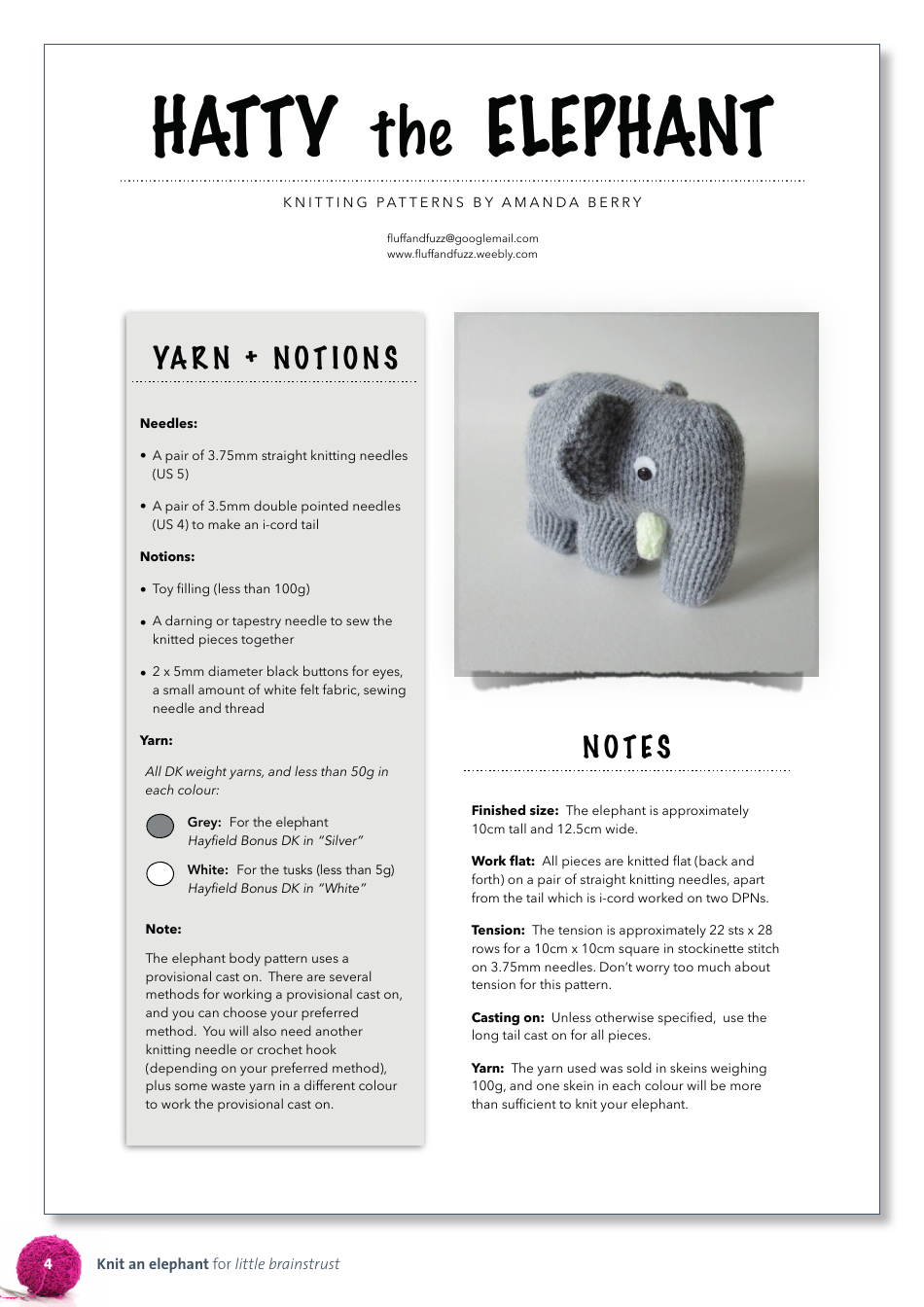 Cute Elephant Knitting Pattern - Amanda Berry, Page 4