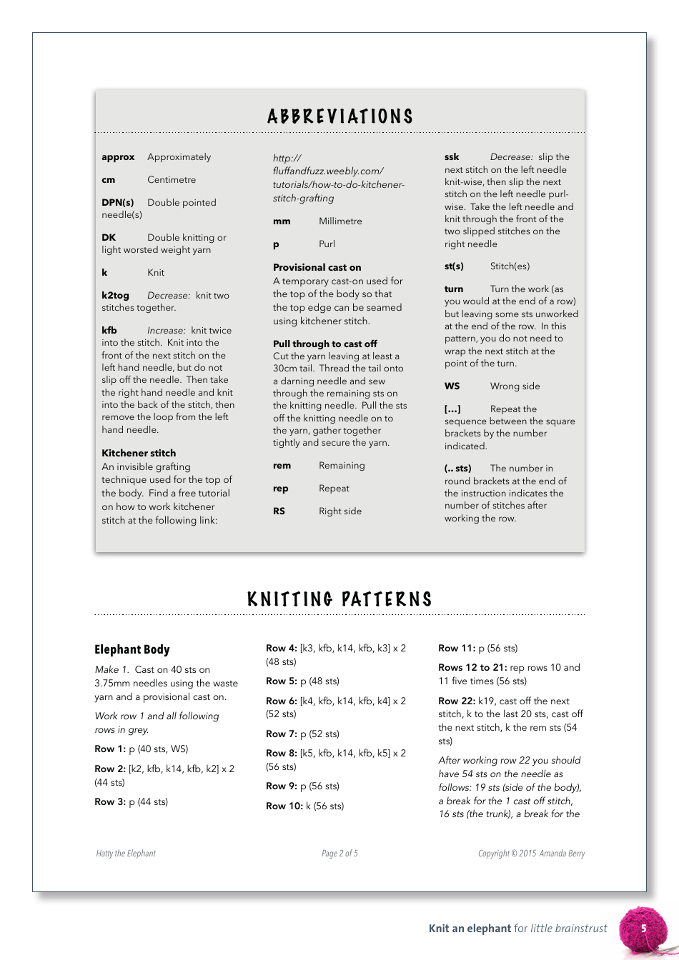 Cute Elephant Knitting Pattern - Amanda Berry, Page 5