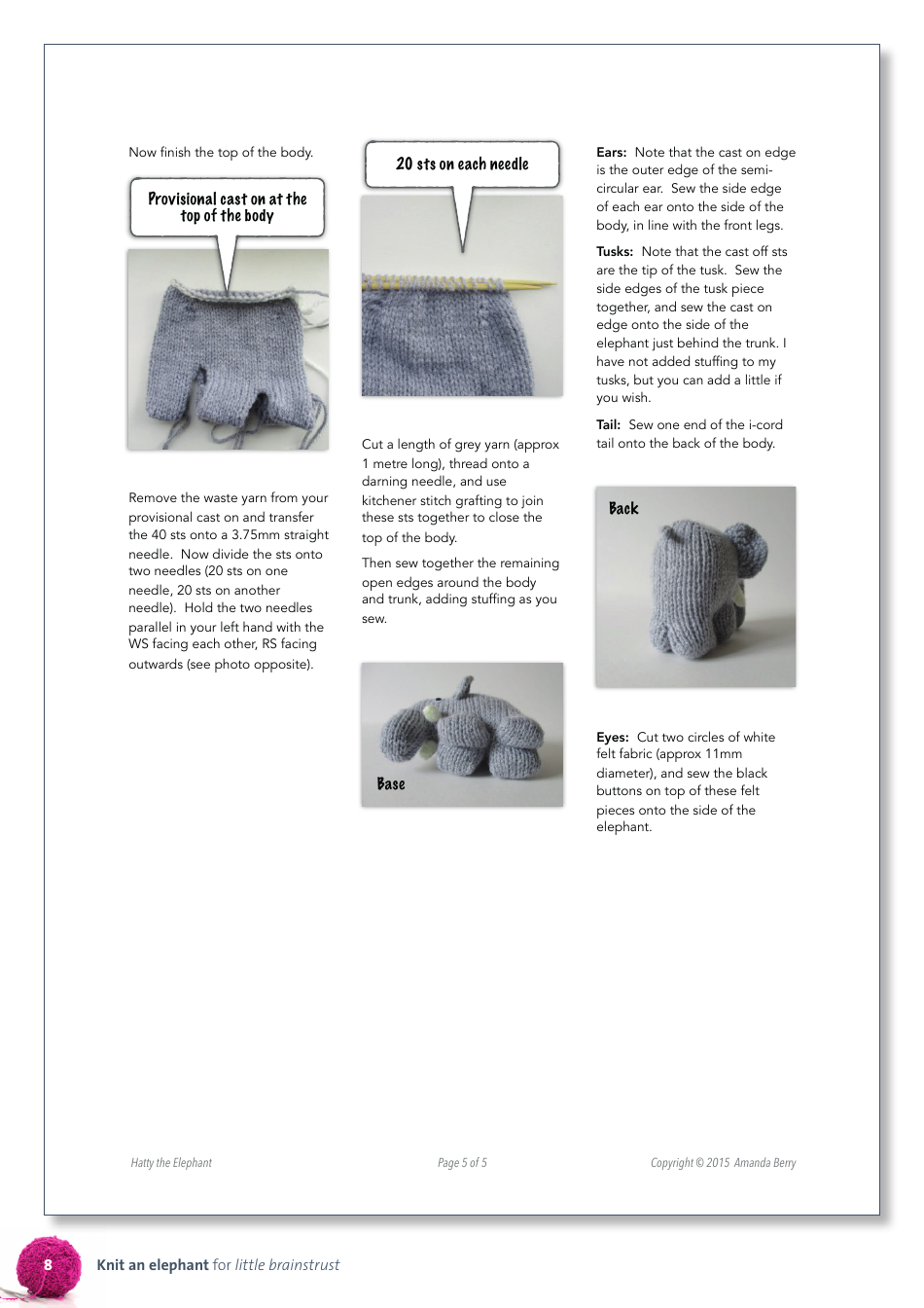 Cute Elephant Knitting Pattern - Amanda Berry, Page 8