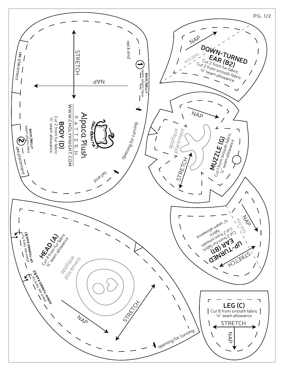 Alpaca Plush Sewing Templates - Choly Knight, Page 18