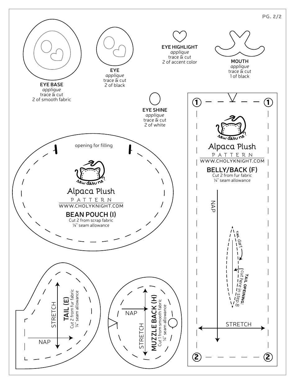 Alpaca Plush Sewing Templates - Choly Knight, Page 19