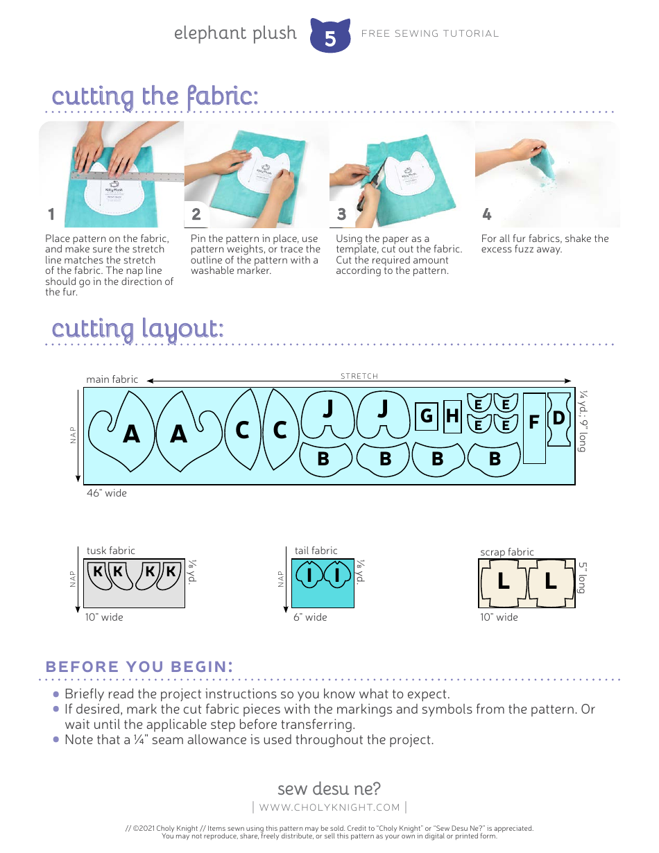 Elephant Plush Sewing Templates - Choly Knight, Page 5