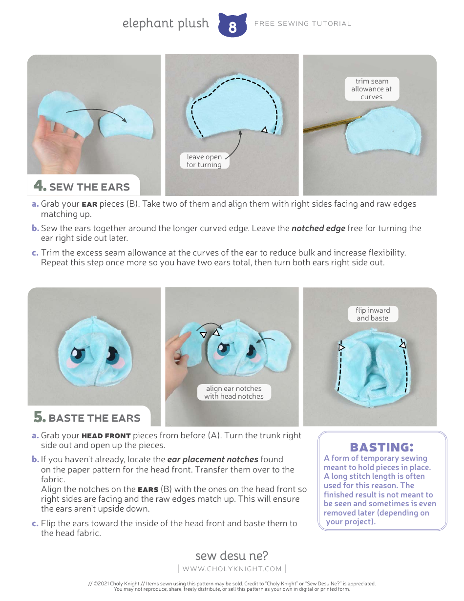 Elephant Plush Sewing Templates - Choly Knight, Page 8
