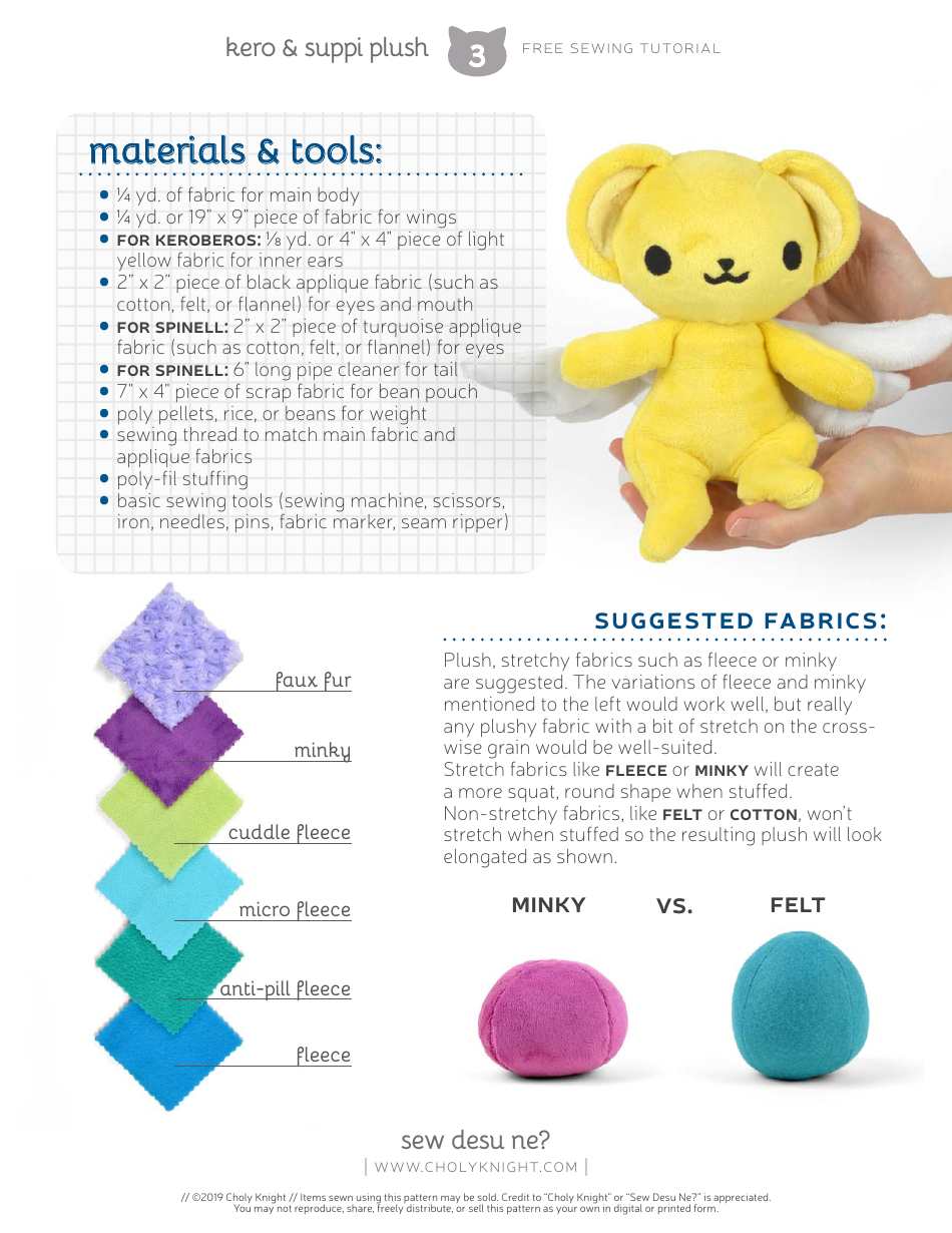 Keroberos  Spinel Sun Plush Toy Sewing Templates - Choly Knight, Page 3
