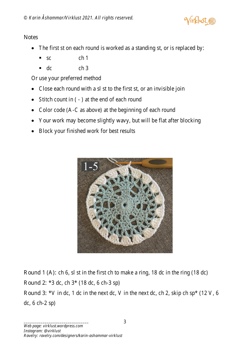 ICE Flower Mandala Crochet Pattern - Karin Ashammar / Virklust, Page 3