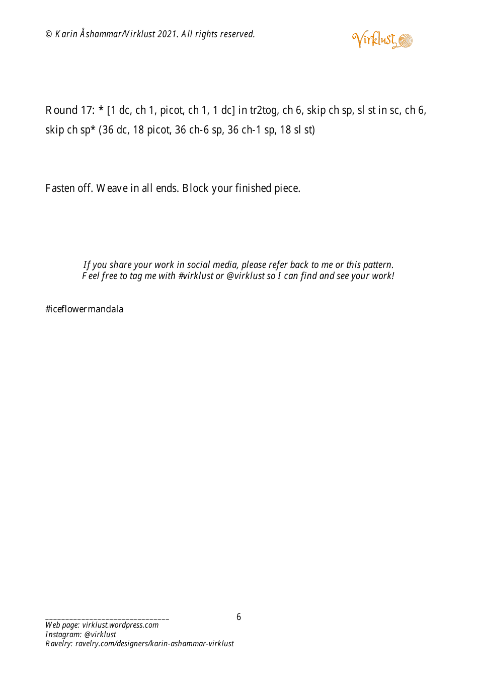 ICE Flower Mandala Crochet Pattern - Karin Ashammar / Virklust, Page 6