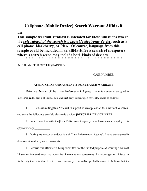 Cellphone (Mobile Device) Search Warrant Affidavit Download Pdf