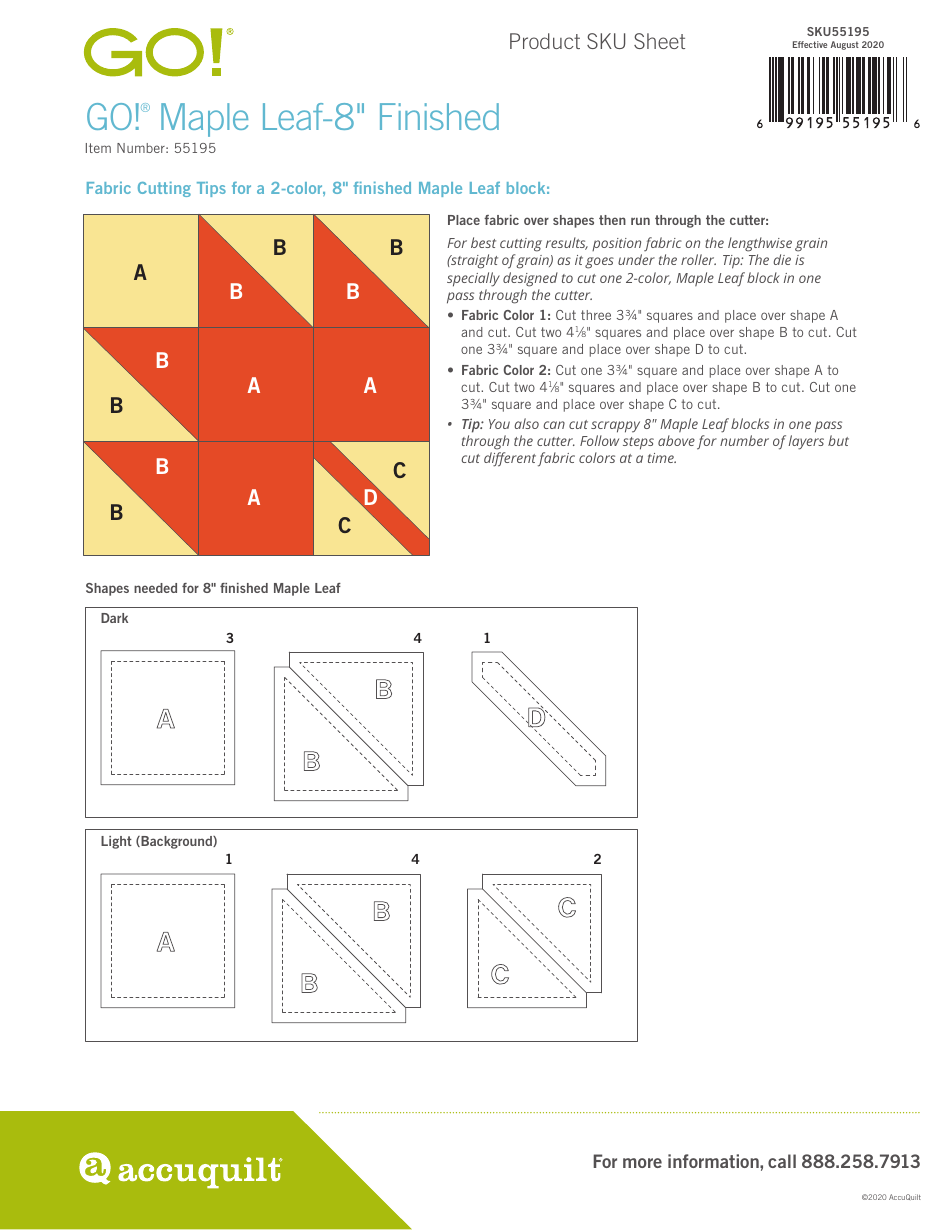 Maple Leaf 8 inch Quilt Block Template Image