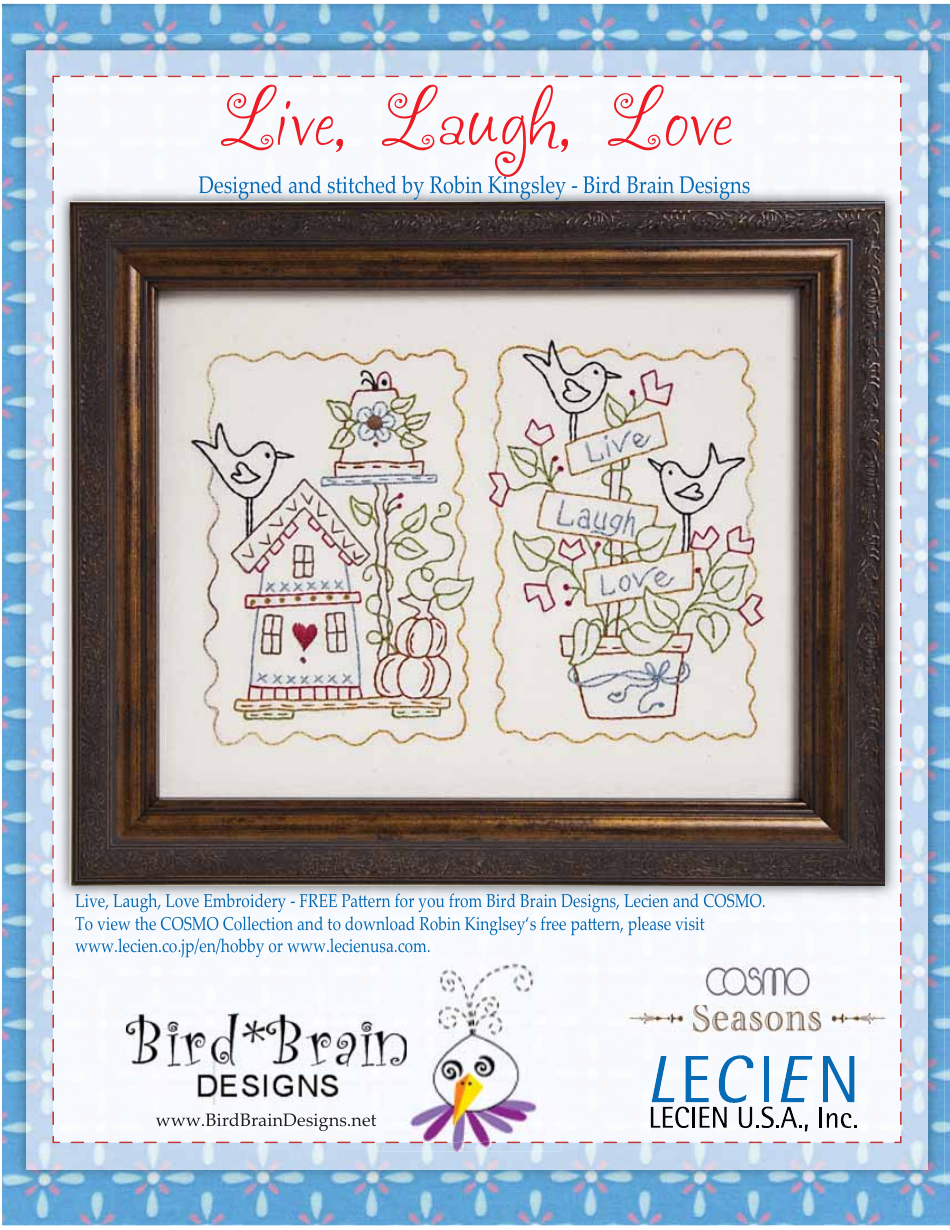 Live, Laugh, Love Embroidery Pattern - Beautiful and Creative Design