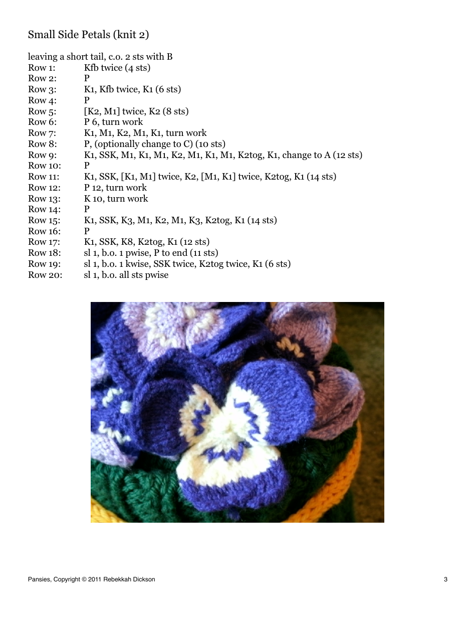 Pretty Pansies Knitting Pattern, Page 3
