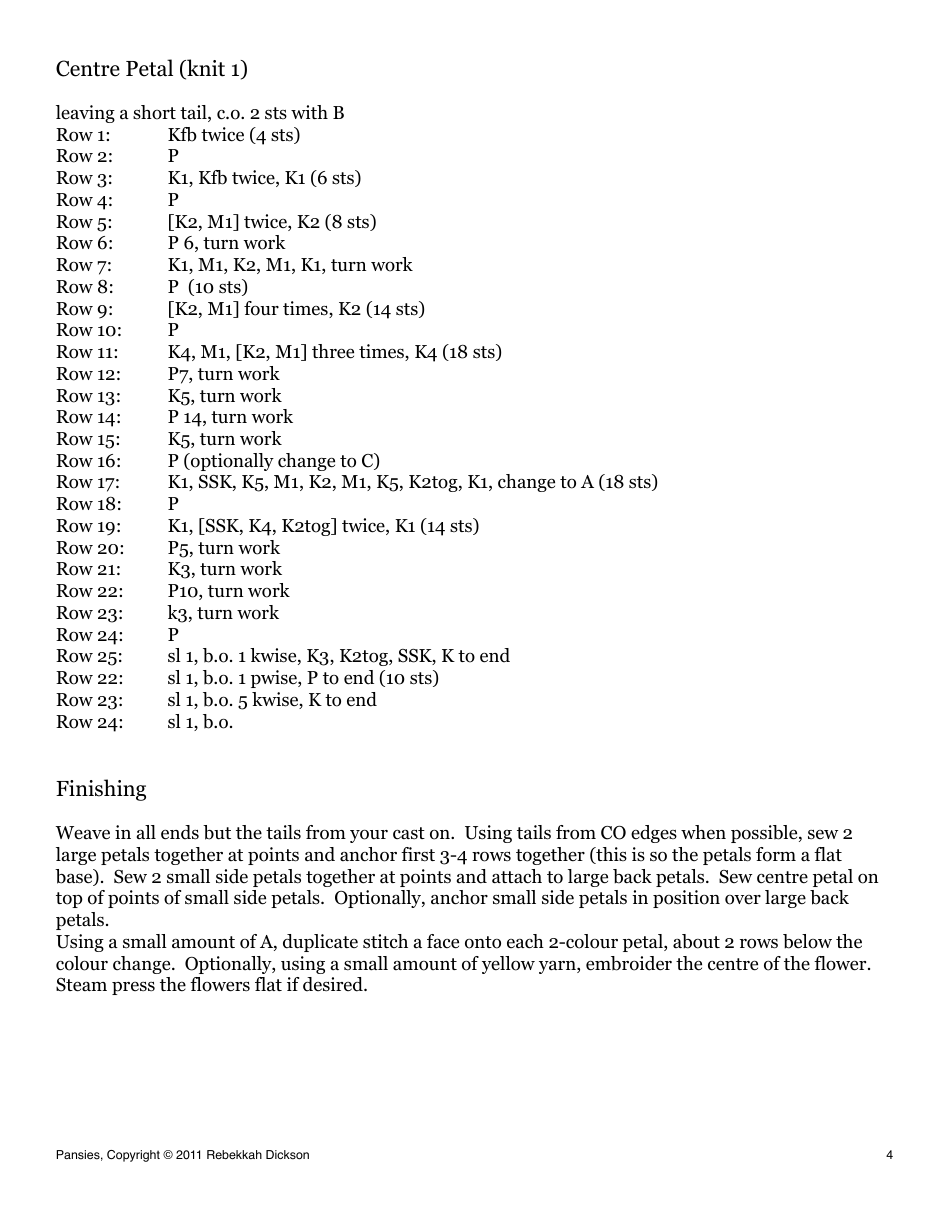 Pretty Pansies Knitting Pattern, Page 4
