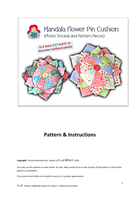 Mandala Flower Pin Cushion Pattern Template - Image Preview