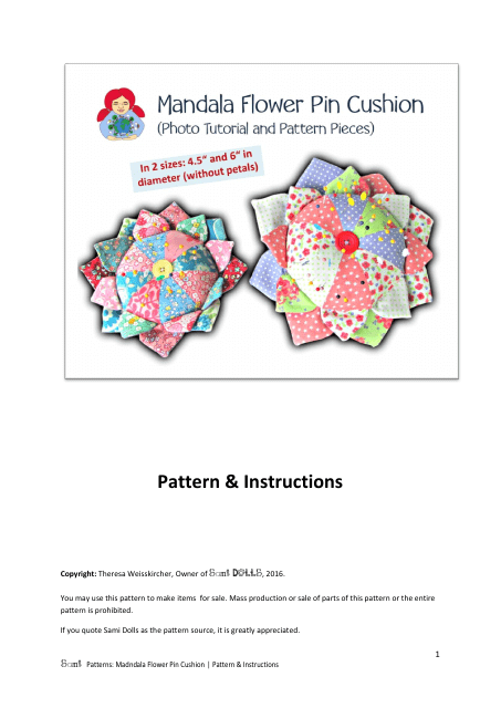 Mandala Flower Pin Cushion Pattern Template