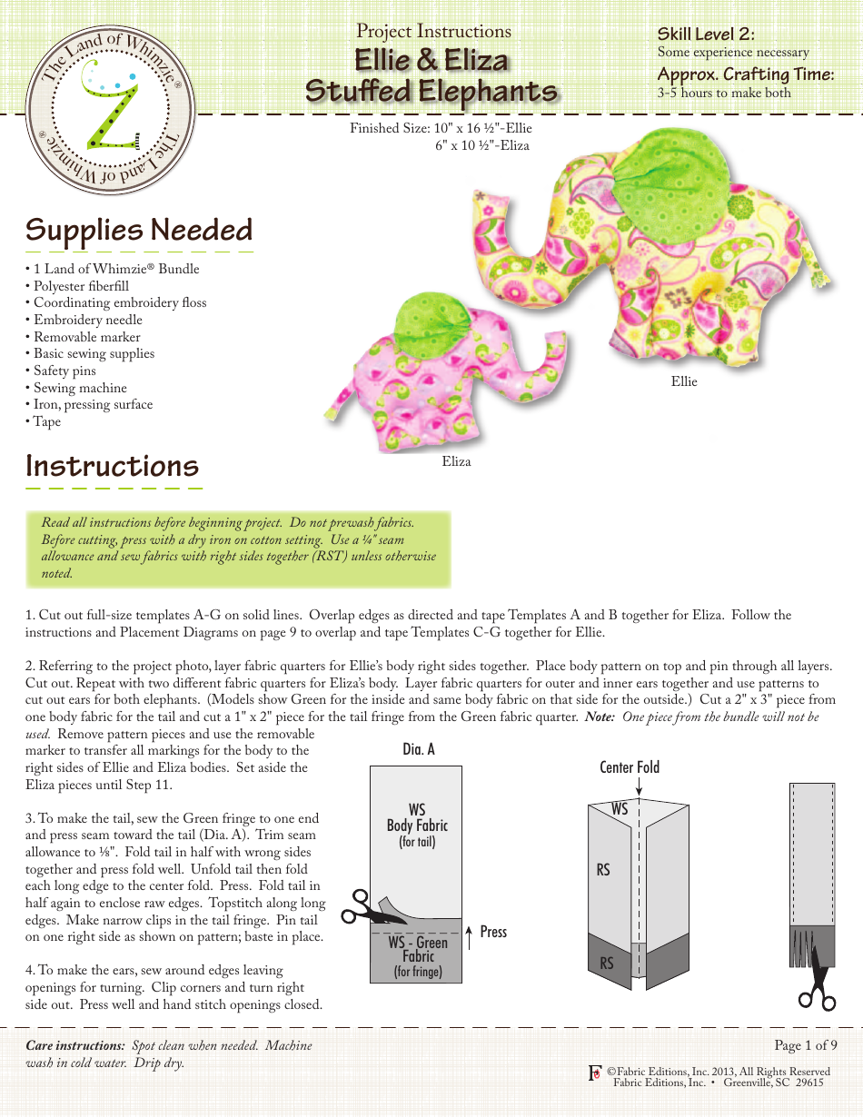 Stuffed Elephant Sewing Templates - TemplateRoller