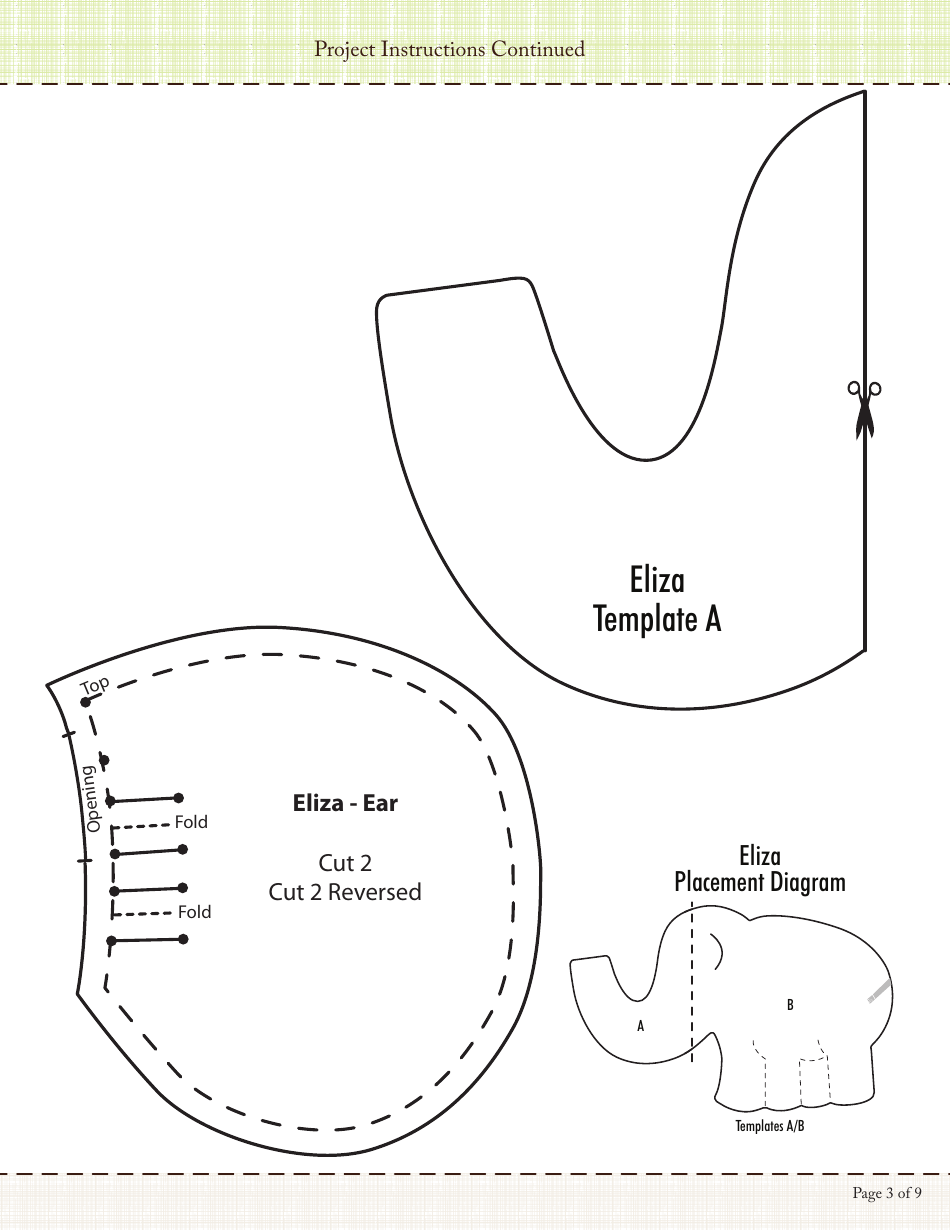 Stuffed Elephant Sewing Templates, Page 3