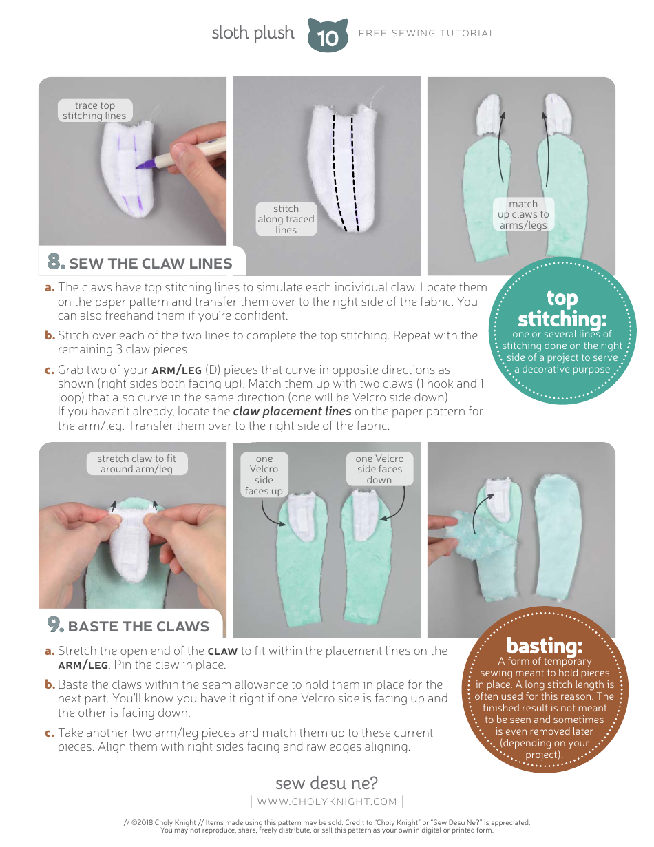 Sloth Plush Sewing Template, Page 10