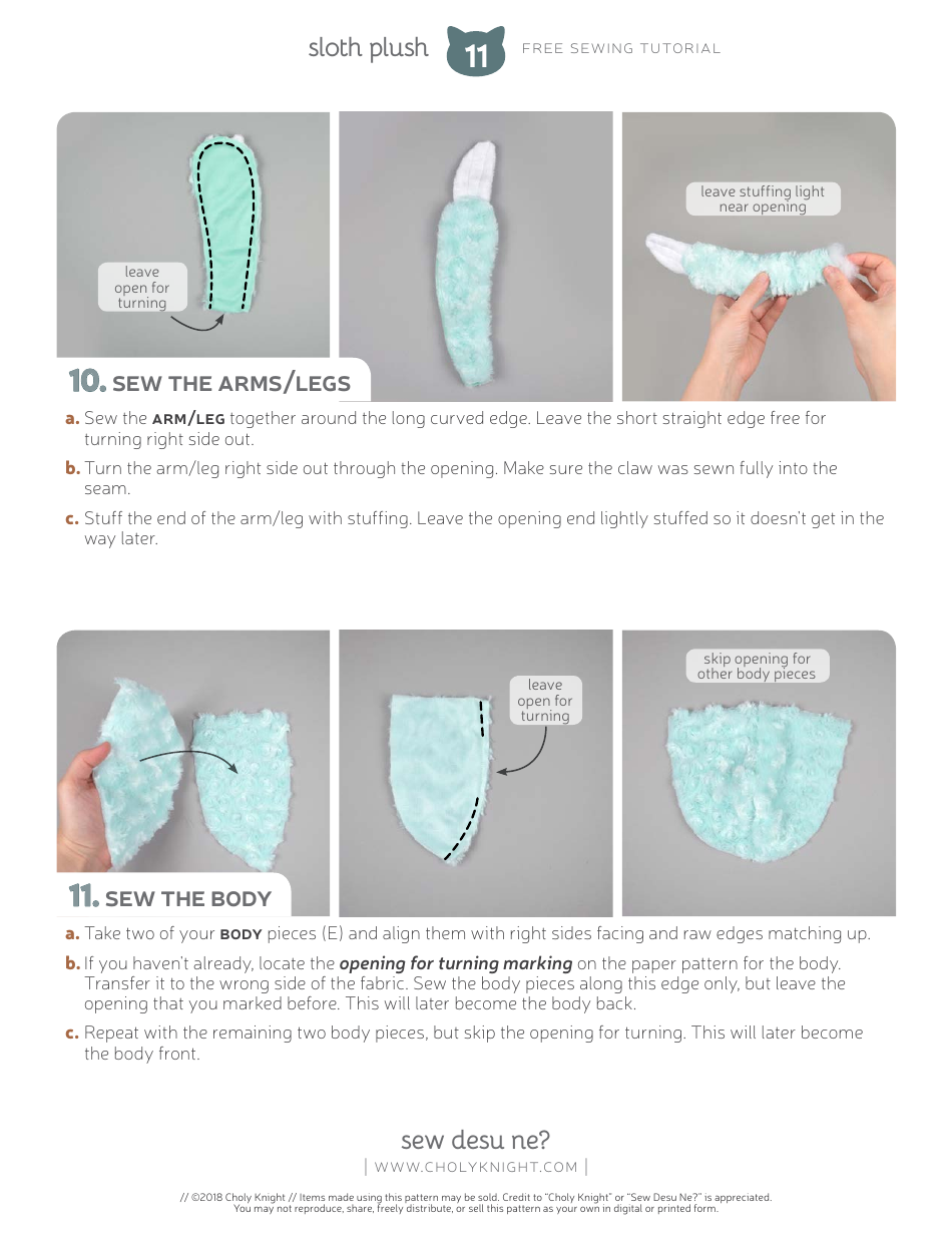 Sloth Plush Sewing Template, Page 11