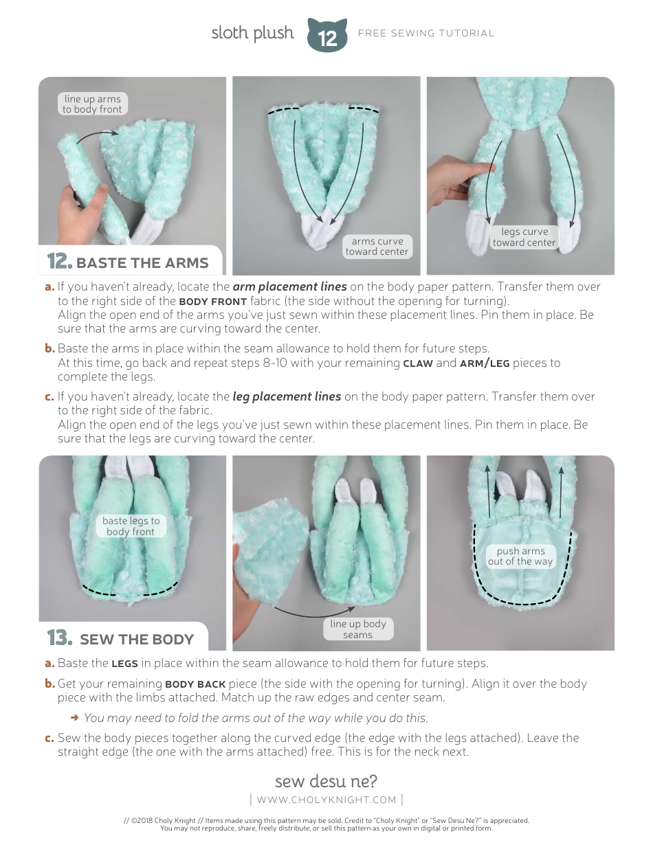 Sloth Plush Sewing Template, Page 12