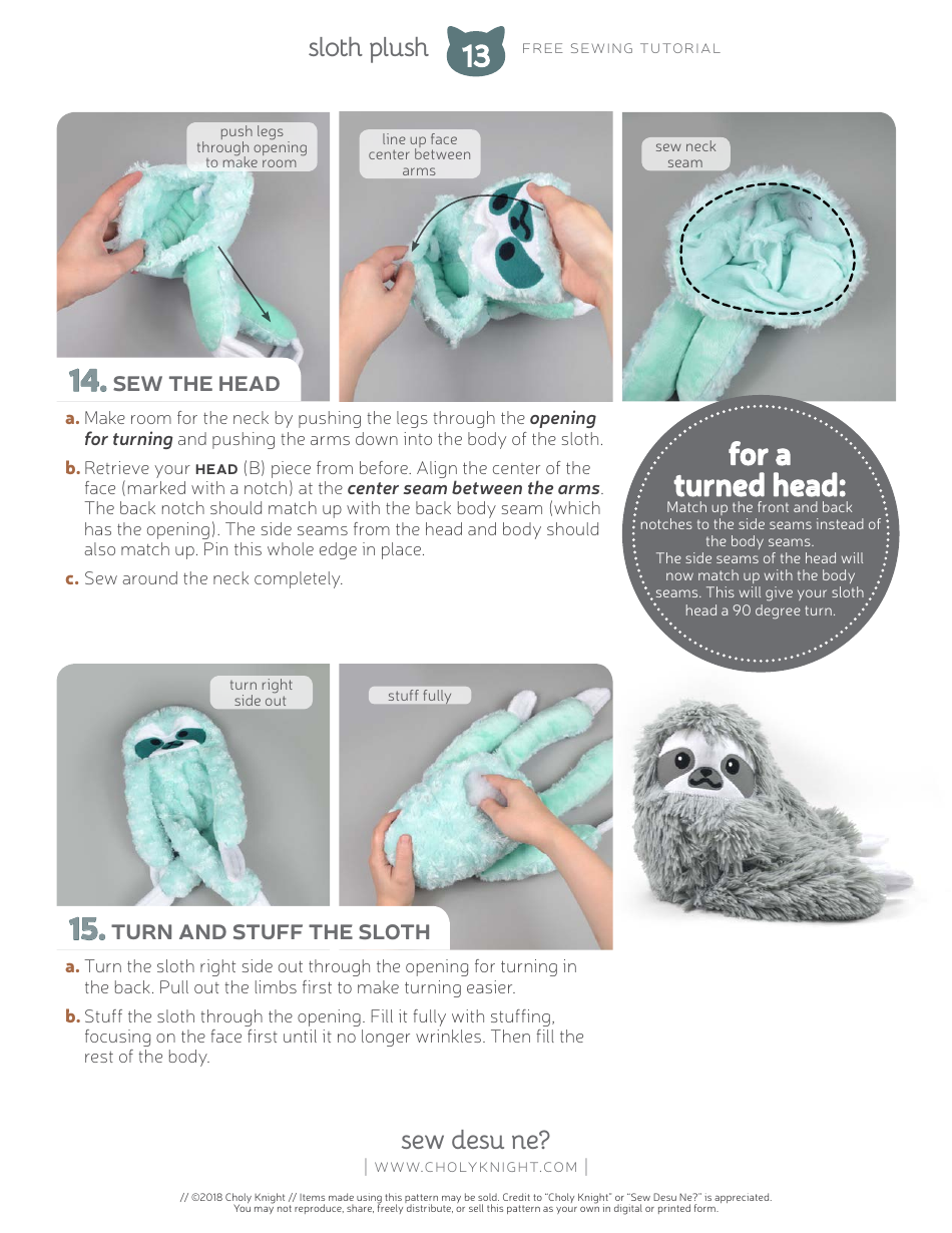 Sloth Plush Sewing Template, Page 13